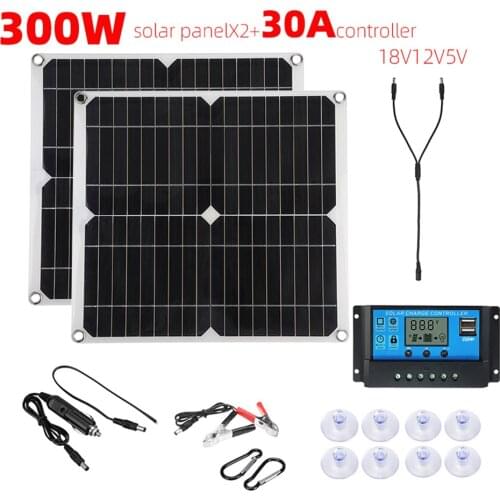 300W Solar Panel Kit 2 in 1 18V Battery Charger Maintainer for Car RV Vehicle Marine Boat Solar Charge Controller