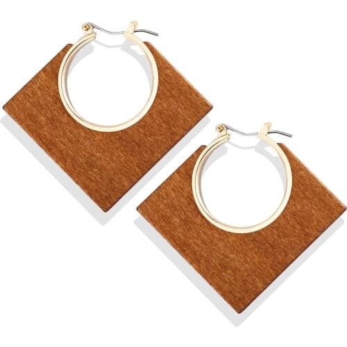 New Square Wood Earrings Creative Retro Classic Brown Log Geometric Earrings