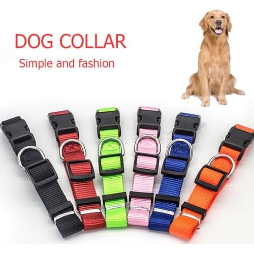 Pet Dog Collar Classic Solid Basic Polyester Nylon Dog Collar with Quick Snap Buckle Can Match Leash & Harness
