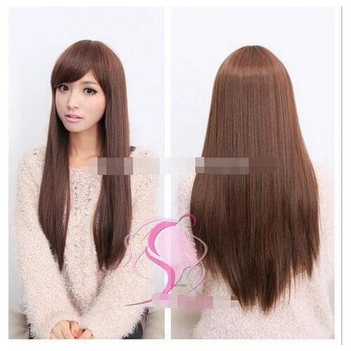 Suyushun344034++SD Hair New Female Long Straight Synthetic Wig Tilted synthetic hair wig