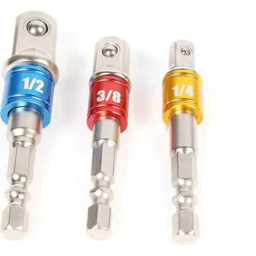 3pcs/set 1/4" 3/8" 1/2" Chrome Vanadium Steel Socket Adapter Hex Shank to Extension Drill Bits Bar Hex Bit Set Power Tools