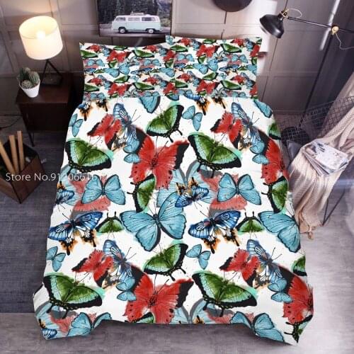 Butterfly Ladybug Pattern Bedcloth Quilt Cover Plus Pillowcase Cartoon Animal Bedding Set US/EU/AU Size Home Decoration 2/3 Pcs