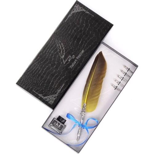 Simple Black Gift Box Feather Pen Office Sign Student Teacher Writing Set s Exquisite Stainless Steel Slip Writing Pen Head