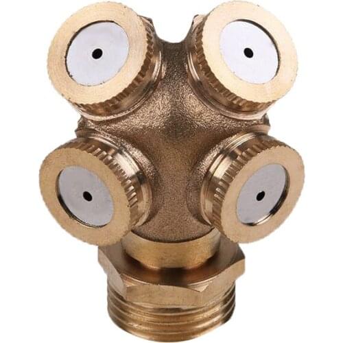 4 Hole Adjustable Brass Spray Misting Nozzle Garden Sprinklers Irrigation Fitting Jardim Home Watering Garden Tools 1pcs