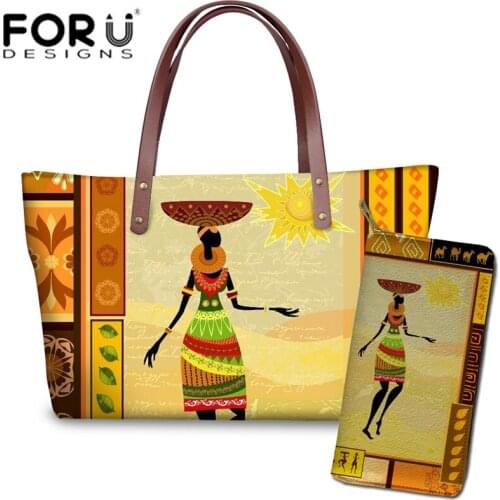 FORUDESIGNS Ladies Luxury Design Handbags&Wallet Women African Traditional Tribal Dance Printing Hand Bags for Teenagers Bookbag