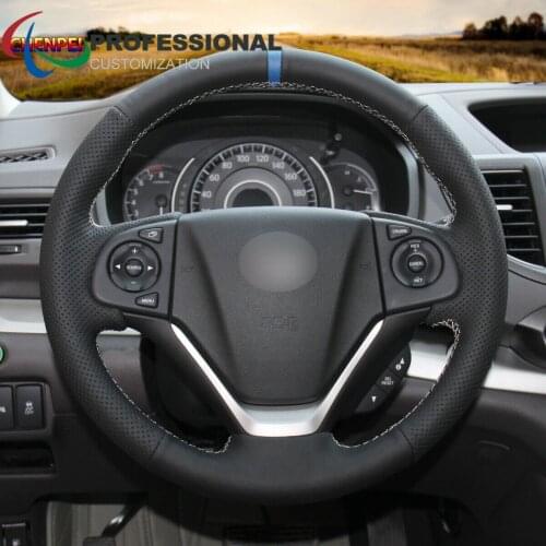 DIY Hand-Sewn Non-Slip Black Leather Car Steering Wheel Cover For Honda CR-V 2012-2016 Car Interior Accessories