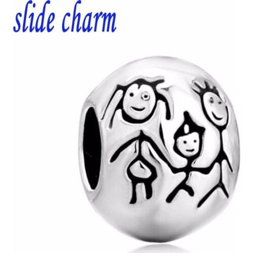 Slide charm Free shipping Mothers Day round three homes FIG unique fashion charm beads fit Pandora bracelet