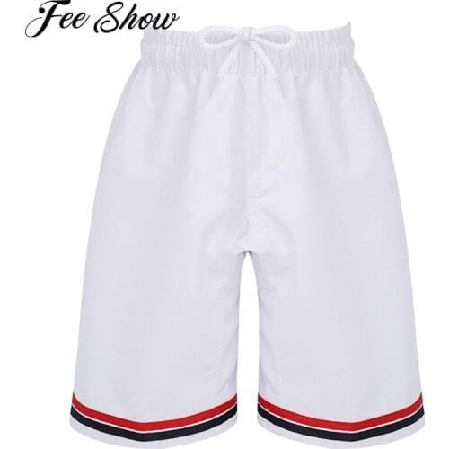 White Kids Girls and Boys Pure Color Elastic Waistband Drawstring Sport Shorts for Taekwondo Workout Training Casual Home Wear