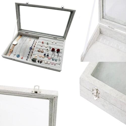 SZanbana Glass lid Multifunction Ring Mix Necklace Jewelry Tray Necklace Ring Organizer Earrings Showcase Storage Lockable Boxes