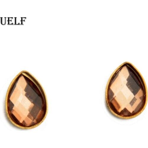 Uelf New Fashion Hot Luxury Water Shape Golden Plated Cubic Zirconia Stud Earrings For Women Jewelry Girl brincos bijoux