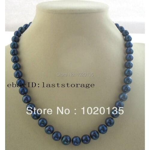 Wow! freshwater pearl necklace deep blue near round 8-9mm 18" nature FPPJ wholesale beads