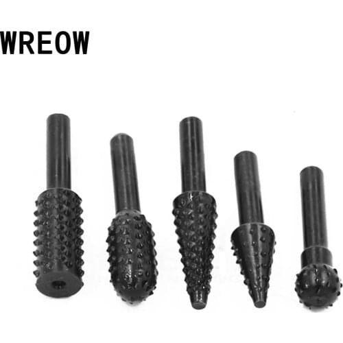 WREOW 5pcs/set 6mm HSS Rasp Chisel Shaped Rotating Embossed Grinding Head Power Tools Woodworking Shank Steel Rotary Kit Tool