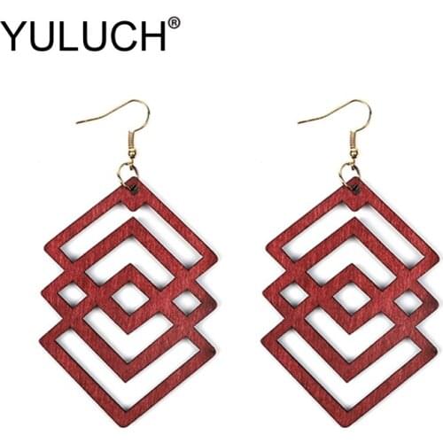 YULUCH Personality Hollow Wood Long Earrings For Women Fashion Jewelry Ethnic African Indian Pendant Earrings For Wedding Party