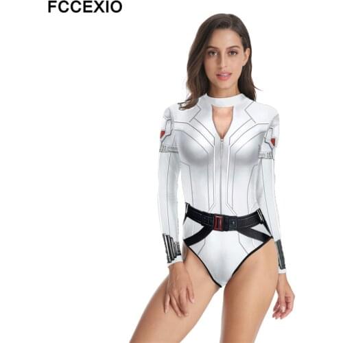 FCCEXIO Combat Gear Printed Women One-Piece Swimsuit Summer Casual Long Sleeve Beachwear Bathing Suit Sexy Tight Swimwear