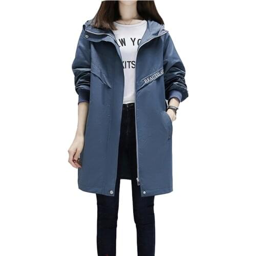 Spring Autumn Trench Coat Womens Plus Size Loose Medium Long Hooded Slimming Windbreaker Coat Female Tops