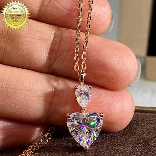 10K Au417 Gold Women Pendant Necklaces Moissanite Diamonds Heart Water Drop Wedding Party Engagement Anniversary Present Trendy