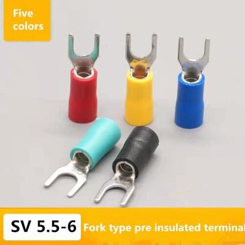 1000pcs/bag SV5.5-6 Crimp Terminal Spade Fork Connector Wire Copper Crimp Connector Insulated Cord Pin End Terminal
