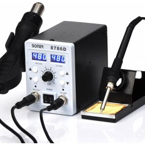 110V/220V Hot Air SONER-8786D 2 In 1 Rework Station Dual Display SMD Rework Soldering Station