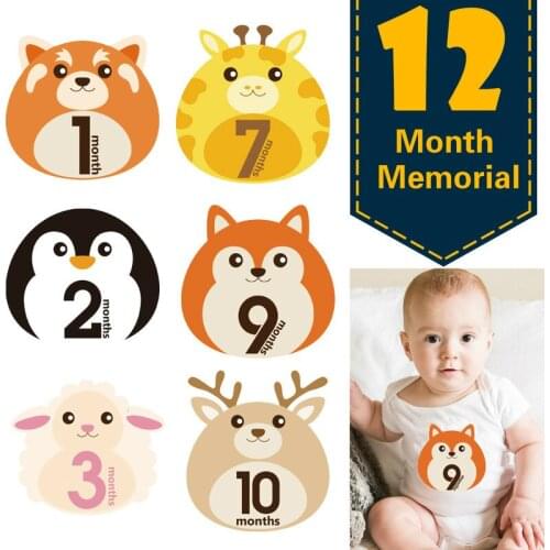 12Pcs Newborn Monthly Milestone Memorial Photography Stickers Kids Baby Commemorative Card Number Photo Props Accessories Gifts