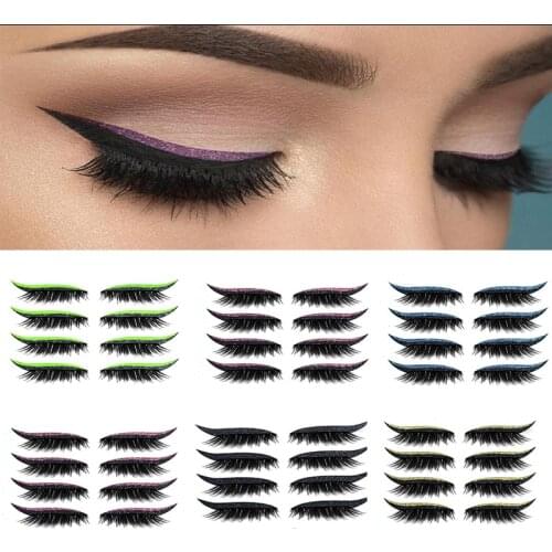4 Pair Reusable False Lashes Eyeliner And Eyelash Stickers Handmade Waterproof Self-adhesive Eyelash Stickers Easy To Use Remove
