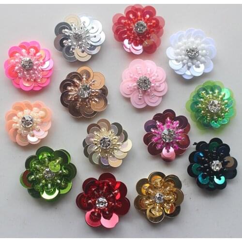 AHYONNIEX 10pcs Multi-color Rhinestones sequins beads patch Small beading applique clothes shoes bags decoration flower Patch