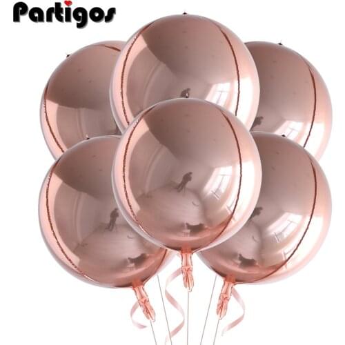 6pcs 22 Inchs Rose Gold Big 4D Balloons 360 Degree Round Metallic Rose Gold Balloons Birthday Baby Shower Wedding Decorations