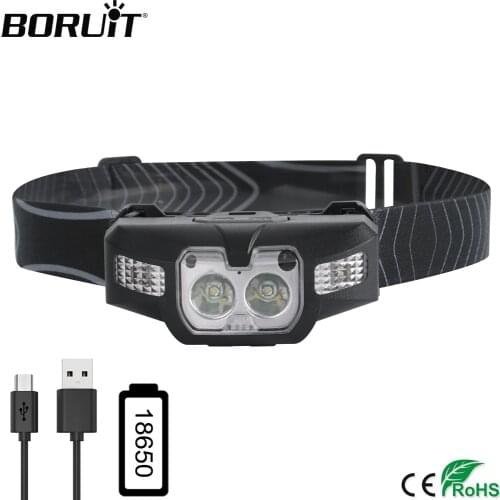 BORUiT Mini IR Motion Sensor Headlamp XPE White Light plus 3030 Red Light LED Head Torch USB Rechargeable Camping Lights