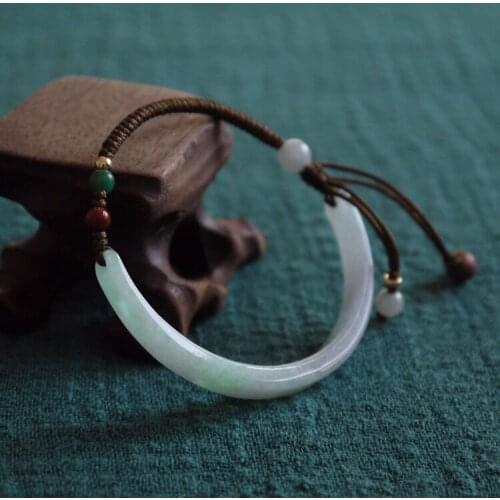 Natural A jadeite thin strips bracelets jade for men women beads bracelet with jade bracelet charm bracelet Hand-knitted rope