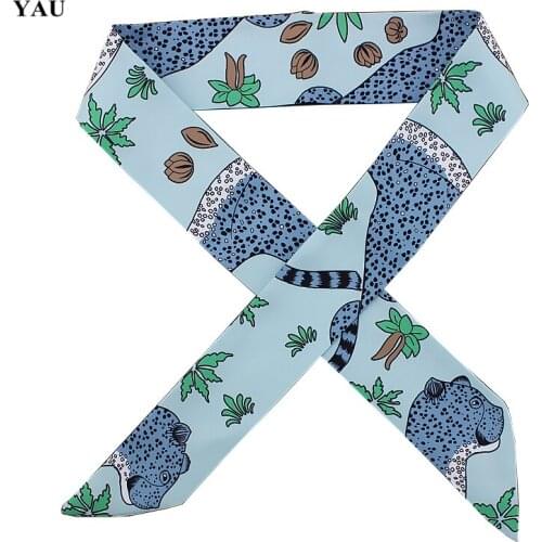 Brand 95cm*5cm Leopard Print Printed Bag Strap Small Scarf Women Twill Silk Scarf Headband Long Scarves Bag Accessories Ribbon