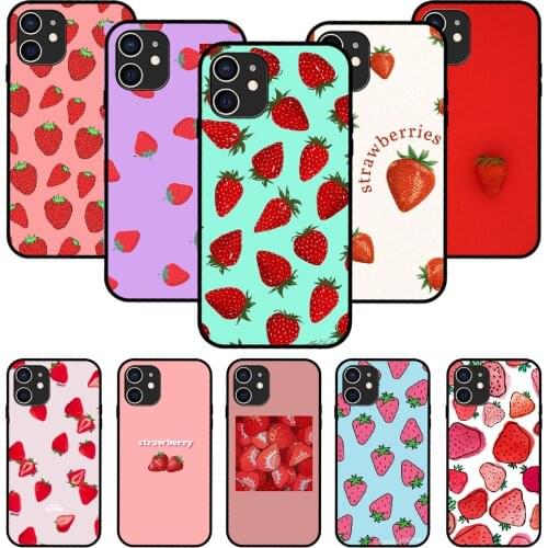 For iPhone 11 12 8 Plus Mini Pro X XR XS Max 4 5 7 6 6S 8 SE Phone Case Black Cover Prime Soft Back Art Cute Fruit Strawberry