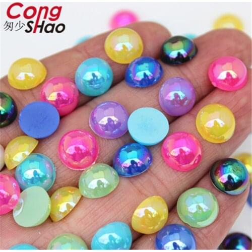 Cong Shao 100Pcs 10mm Flatback AB Color Imitation Pearl Beads ABS Acrylic Round Rhinestone Trim DIY Wedding Dress Button ZZ590