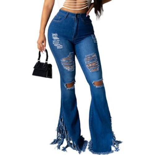 S M L XL XXL XXXL Women Flare Jeans High Waist Fringe Denim Skinny Pants Woman Stretch Jeans Female Wide Leg Jeans Bell Bottoms