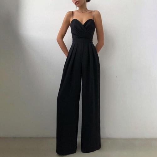 Elegant Ladies Jumpsuit Wide Leg High Waist Elegant Deep V Neck Backless Sling Jumpsuit for Banquet Sling Jumpsuit