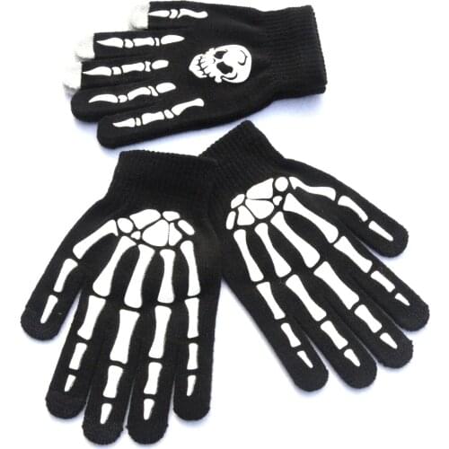 Adult Halloween Skull Ghost Paw Print Fluorescent Luminous Gloves Outdoor Ride Warm Knitted Hand Cosplay