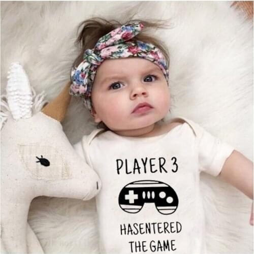 Player3 Has Entered the Game Newborn Baby Boys Girls Bodysuits Causal Jumpsuits Baby Kids Clothes Funny Toddler Pullover Outfits