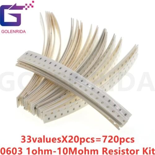 33valuesX20pcs=660pcs 0603 1ohm-10Mohm SMD Resistor Kit Assorted Kit 1% component diy samples kit