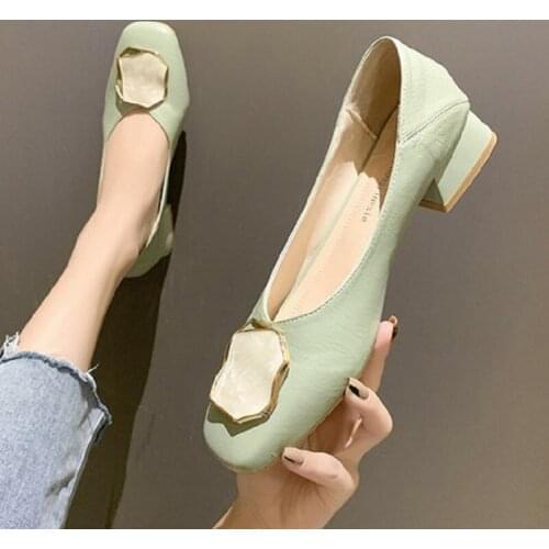 Set Of Low Heel Square Buckle Womens Single Shoes Spring And Autumn Hot Sale Fashion Square Toe Daily Commuter High Heels