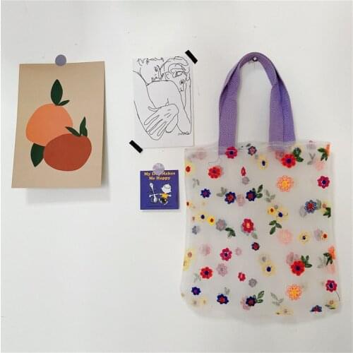 Summer Flower Bag Mesh Fairy Embroidered Handbag Beach Japanese Bag