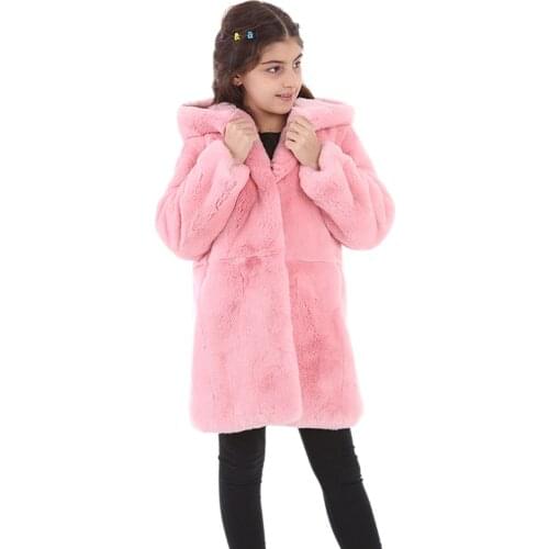 Modaqueen Store Girl Pink and Blue Color Orylag Rex Rabbit Fur Jacket Softness and Sweetness With Ice Cream Figure 305-D