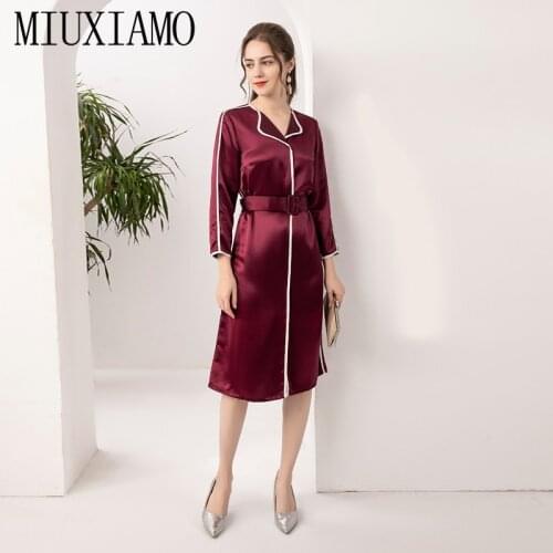 MIUXIMAO 2021 Spring New Elegant Classic Fashion Party Casual Chic Long Sleeve Midi Dress Women Vestidos with Belt