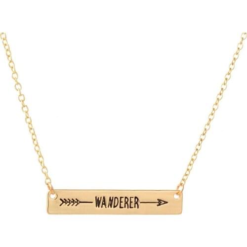 Fashion personality Bar Pendant Handmade Lettering"Wanderer"Necklace Jewelry relaxed style Bar Necklace