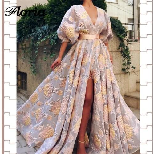 A Line V Neck Muslim Evening Pageant Dresses Fashionable Couture Arabic Beading Prom Dress For Party Robe De Soiree Turkish 2019