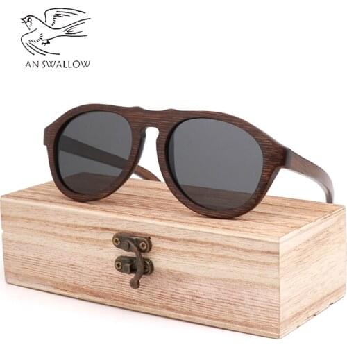AN SWALLOW sunglasses men polarized retro bamboo Brown vintage round sun glasses luxury sunglasses brand gafas de sol