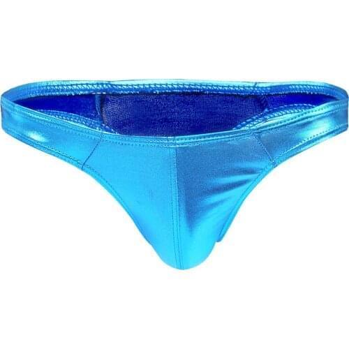 Mens Wetlook Lingerie Underpants Panties Shiny Glossy Patent Leather Underwear Elastic Waistband Bulge Pouch T-back Thong Briefs
