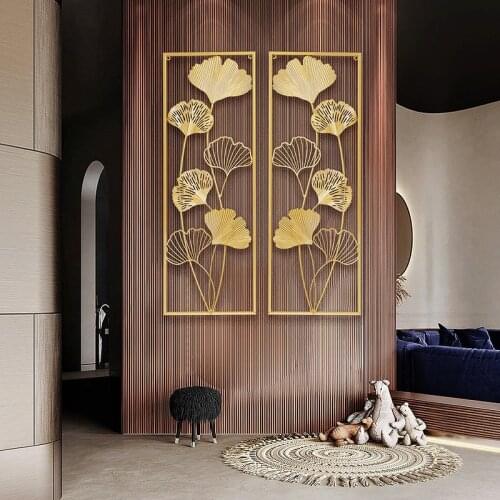 Chinese Wrought Iron Golden Leaf Wall Mural Crafts Home Livingroom Wall Sticker Adornments Lobby Store Wall Hanging Decoration