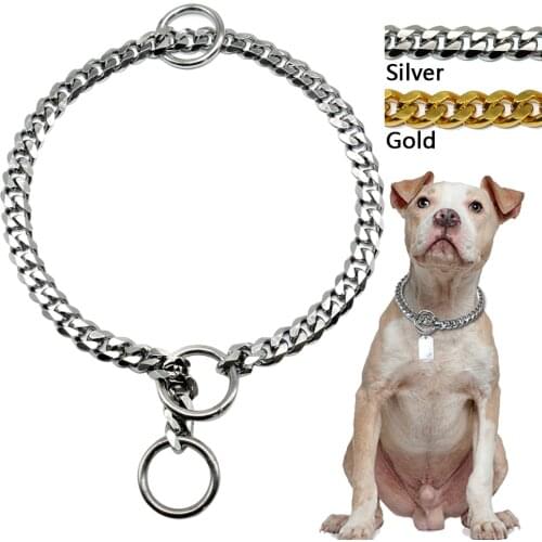 Slip Dog Chain Collar Stainless Steel Metal Dog Choke Training Collars 3mm Diameter Silver Gold Chrome For Medium Large Pitbull