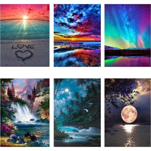 Full Round DIY diamond painting moon 5D handmade diamond embroidery Kit mosaic seaside landscape art kit home decoration gift