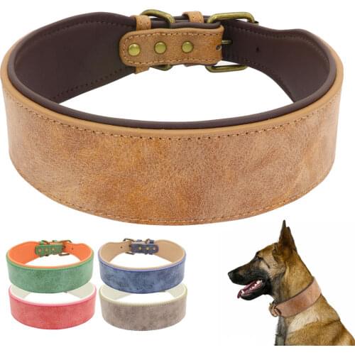 Wide Leather Dog Collar Padded Pet Collars Dog Collar for Medium Large Dogs Pitbull Bulldog German Shepherd 2XL