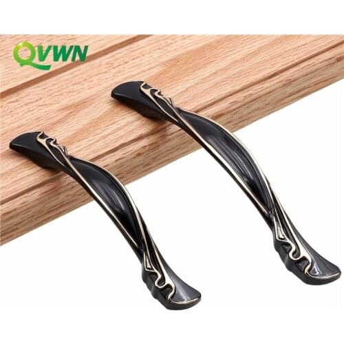 QVWN Furniture Handles Single Hole/96mm/128mm Hole Pitch Furniture Door Handles Black Zinc Alloy Handles Wardrobe Door Pulls