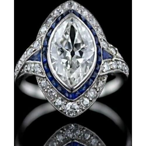 Luxury Gorgeous Women Jewelry Navy Blue Zircon Rings for Wedding Engagement Party Set Gifts Size 6 -10